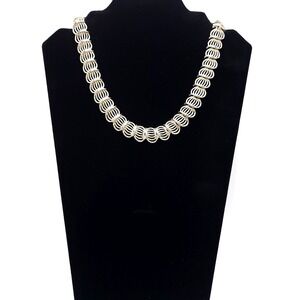 Vintage Silver Tone Basket Link Collar Necklace Textured Statement 18in